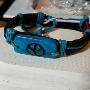 Tribal Bracelet Real Leather Bracelet Peace Sign